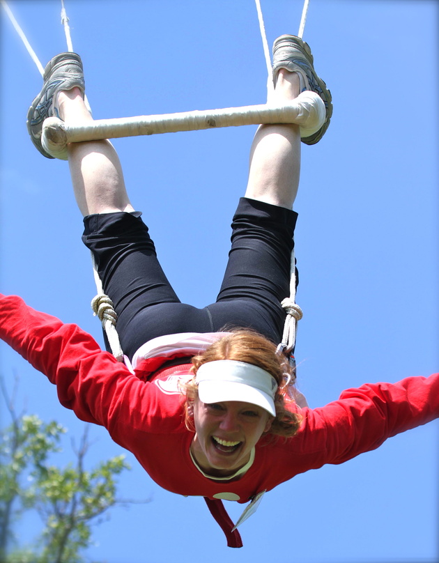 Skyline Mom enjoying the trapeze at Circus