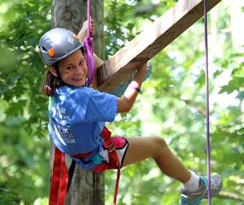 Dangling Duo on the Ropes Course of Camp Skyline.